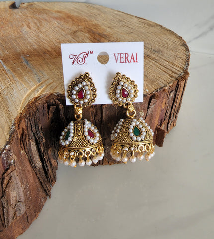 Red and Green Jhumka (Earring) - Design 2