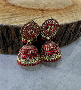 Red and Gold Jhumka (Earring) - Design 2