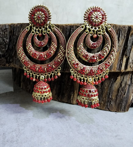 Long Round Red Jhumka (Earring)