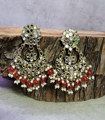 Red Mirror Peacock Earring