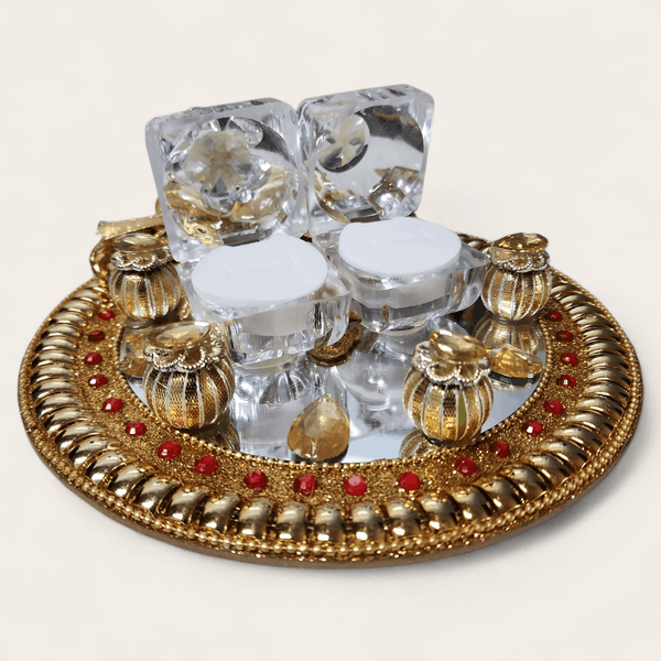 Round Red and Gold Double Ring Tray