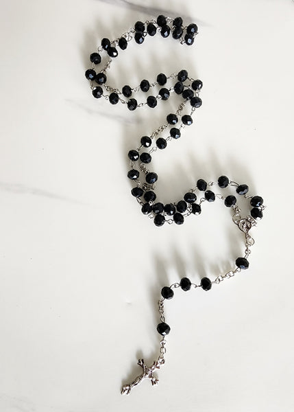 Black Fancy Bead Rosary with Cross