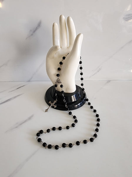 Black Gloss Bead Rosary with Cross