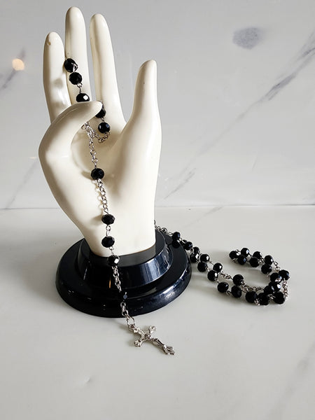 Black Fancy Bead Rosary with Cross