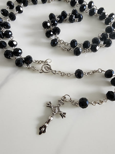 Black Fancy Bead Rosary with Cross