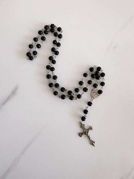 Black Gloss Bead Rosary with Cross