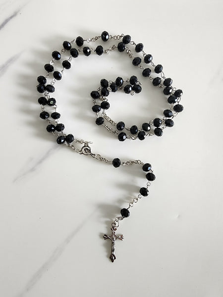 Black Fancy Bead Rosary with Cross