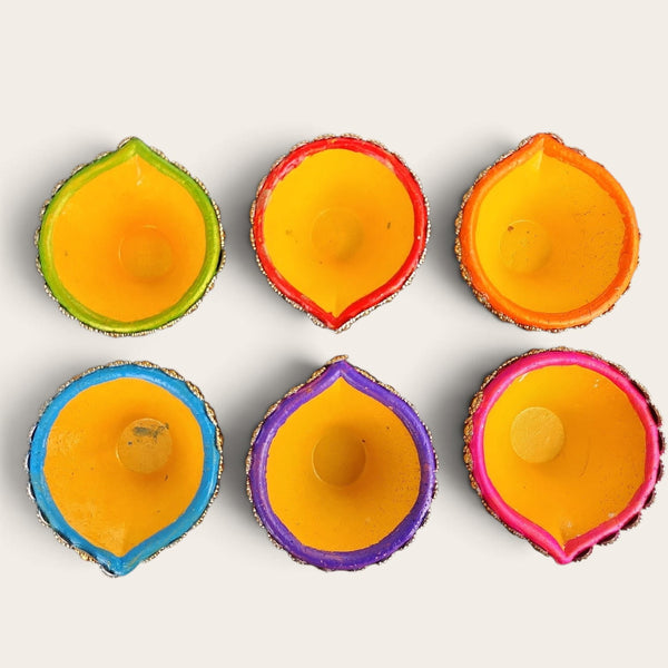 Round Fancy Clay Diyas (Pack of 6)