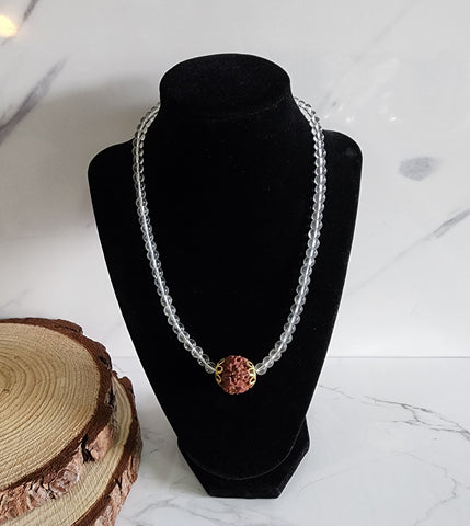 Quartz Mala (Sphatik Mala) with Rudraksha