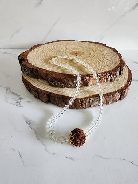 Quartz Mala (Sphatik Mala) with Rudraksha