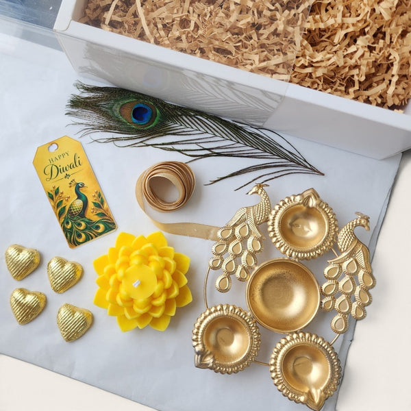 Saffron Peacock and Lotus Diwali Gift Set