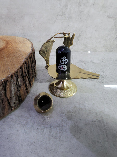 Black and Gold Shivling (Lingam) with Lota