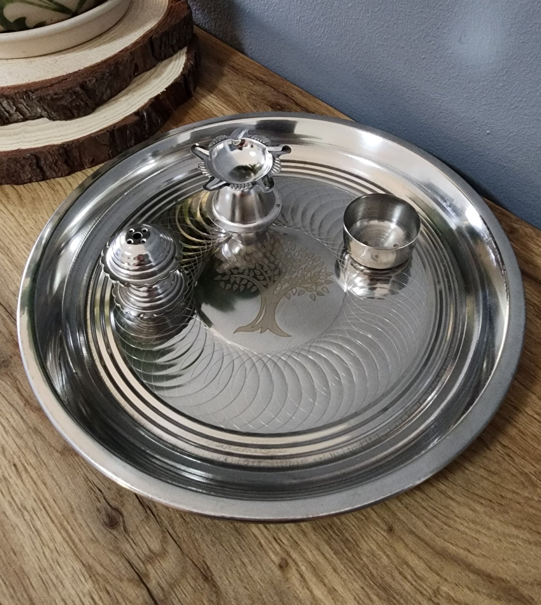 Silver Pooja/Prayer Tray Set