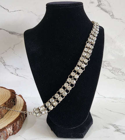Double Line Silver Sari Belt