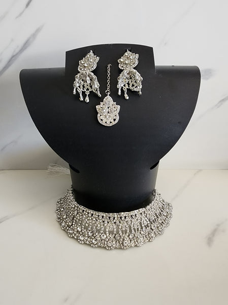 Silver Choker Jewellery Set - Style 2