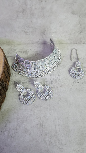 Silver Choker Jewellery Set - Style 1