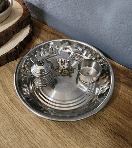 Small Silver Pooja/Prayer Tray Set