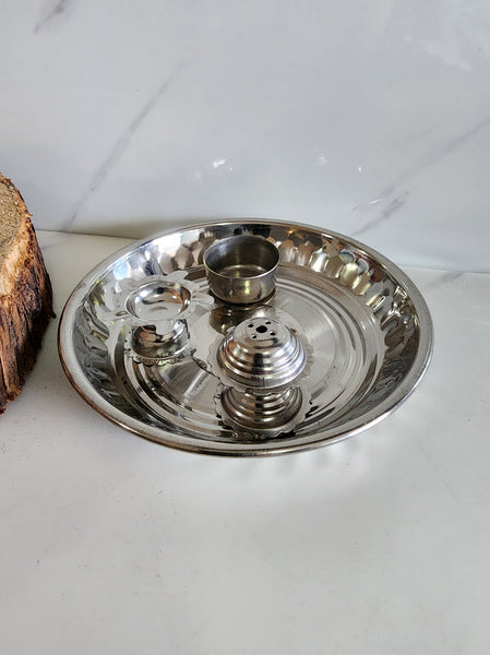 Small Silver Pooja/Prayer Tray Set