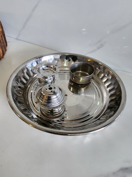 Small Silver Pooja/Prayer Tray Set