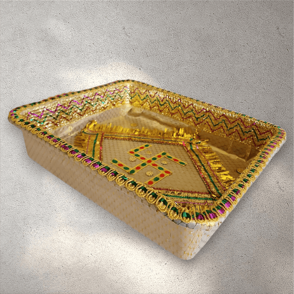 Gold Bandani Swastika Rectangle Tray