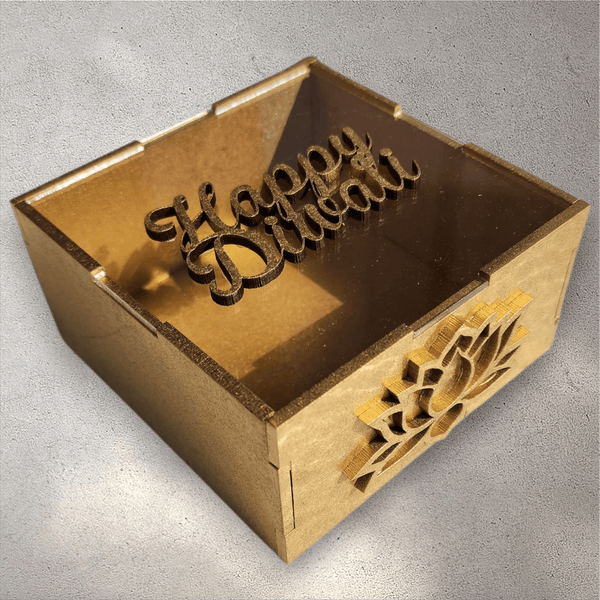 Square Wooden Diwali Gift Box with Perspex Lid