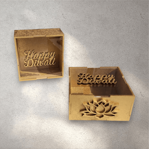 Square Wooden Diwali Gift Box with Perspex Lid