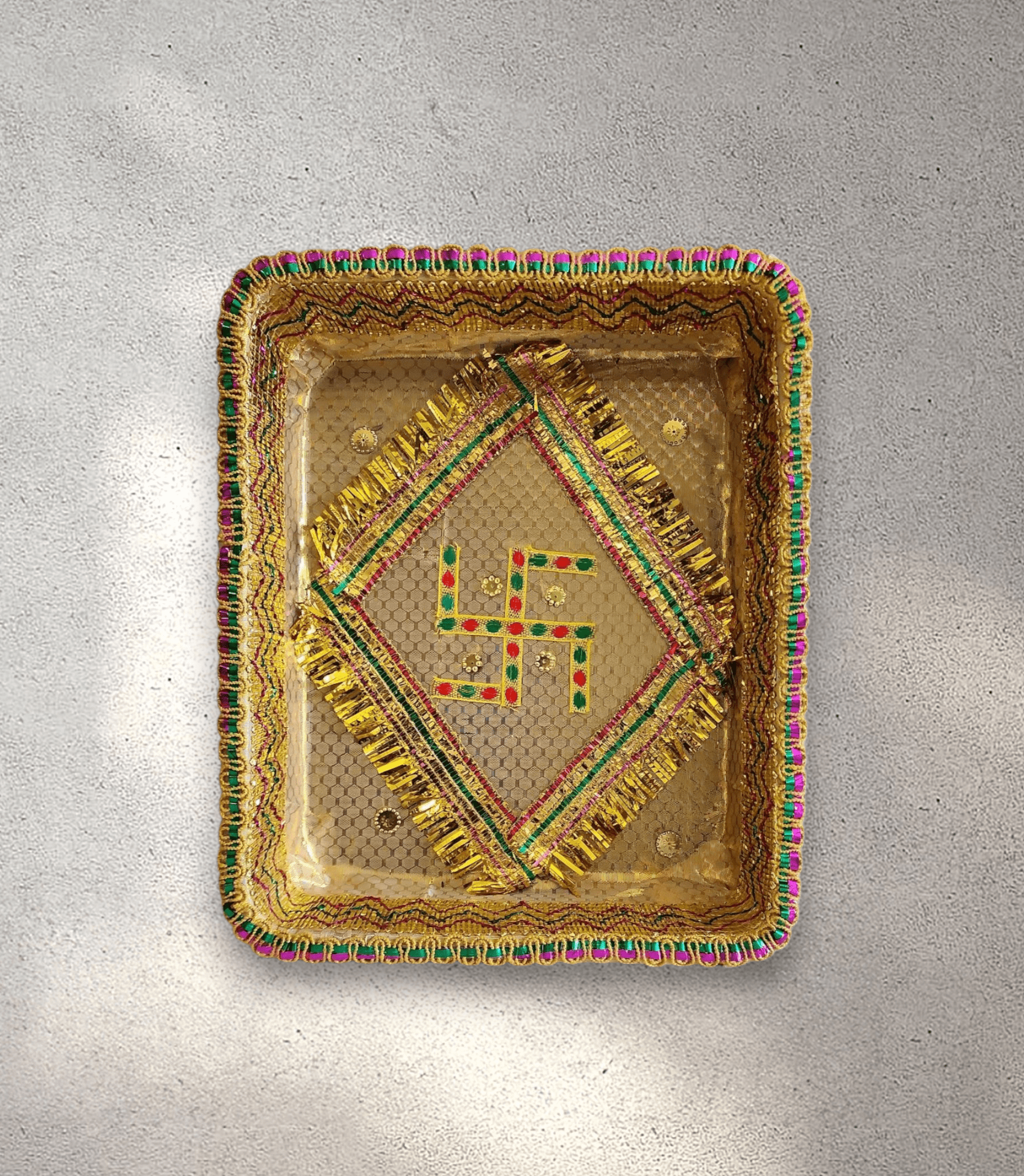 Gold Bandani Swastika Rectangle Tray