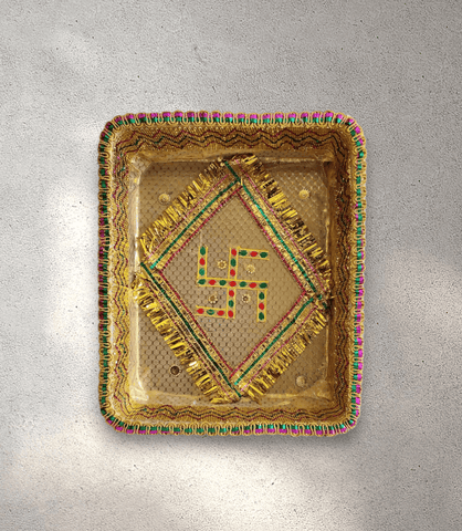 Gold Bandani Swastika Rectangle Tray