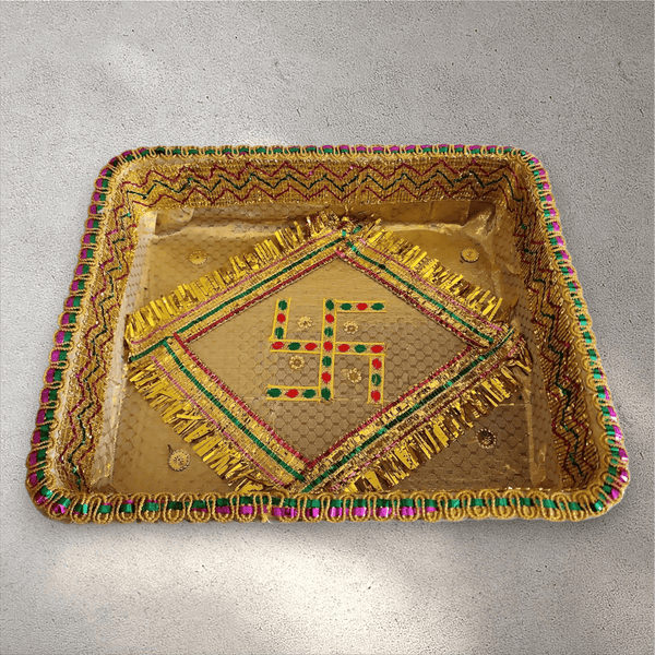 Gold Bandani Swastika Rectangle Tray