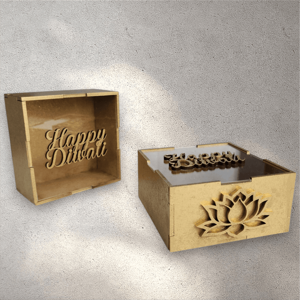 Square Wooden Diwali Gift Box with Perspex Lid