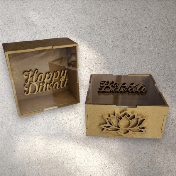 Square Wooden Diwali Gift Box with Perspex Lid