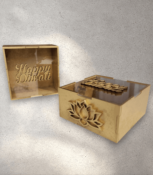 Square Wooden Diwali Gift Box with Perspex Lid