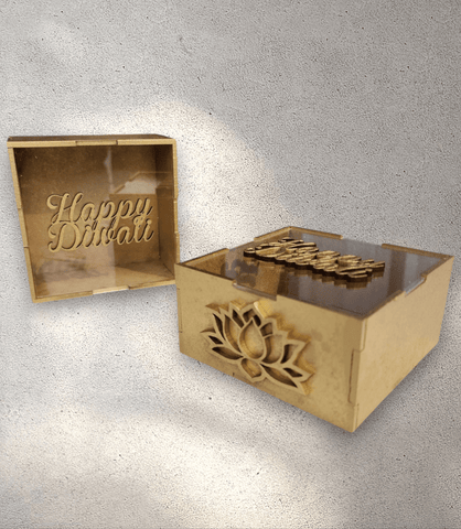 Square Wooden Diwali Gift Box with Perspex Lid