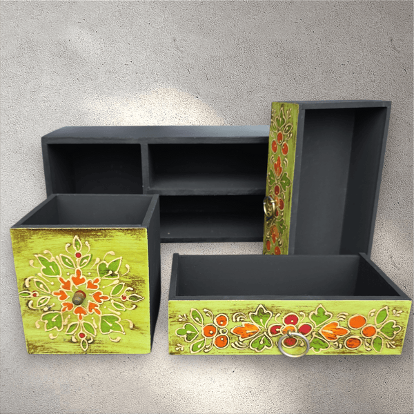 Hand Painted Wooden 3 Block Cupboard