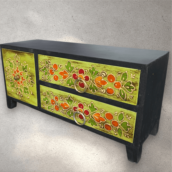 Hand Painted Wooden 3 Block Cupboard