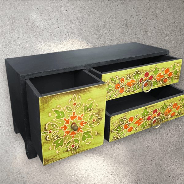 Hand Painted Wooden 3 Block Cupboard