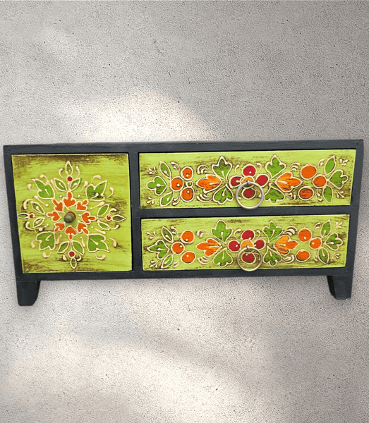 Hand Painted Wooden 3 Block Cupboard
