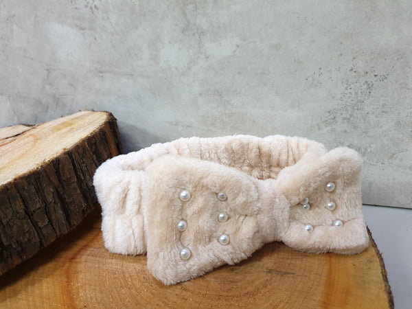 Pearly Bow Fleece Headbands