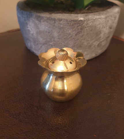 Lota-Shaped Brass Incense Holder with Screw-On Lid