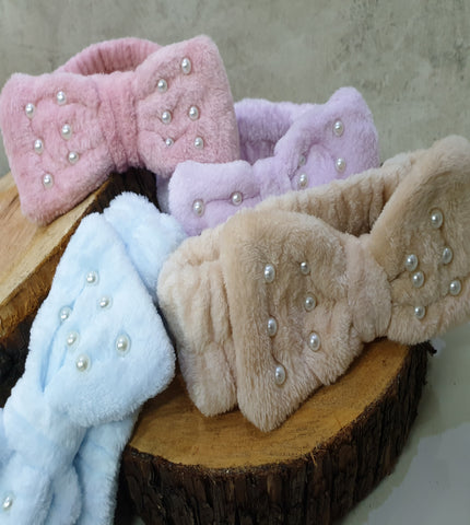 Pearly Bow Fleece Headbands