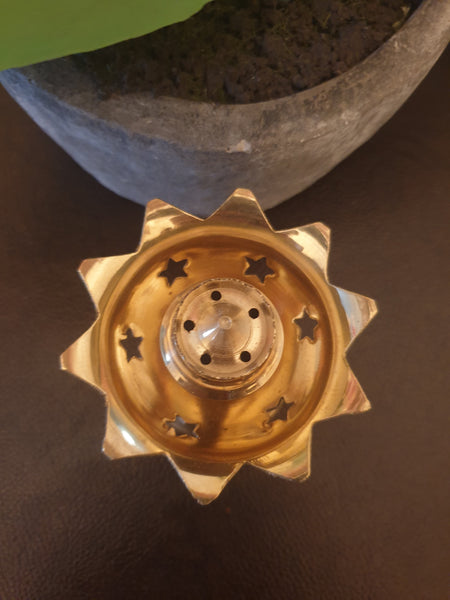 Large Brass Lotus Incense Holder with Stars