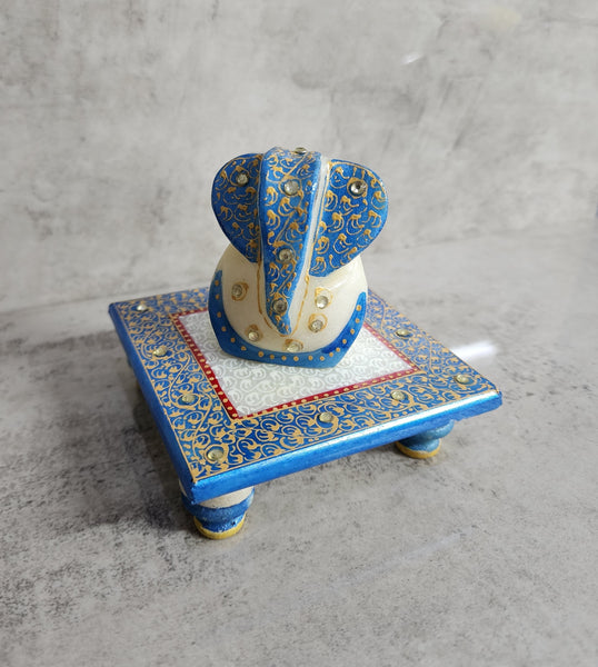 Blue Ganesh Marble Chowki