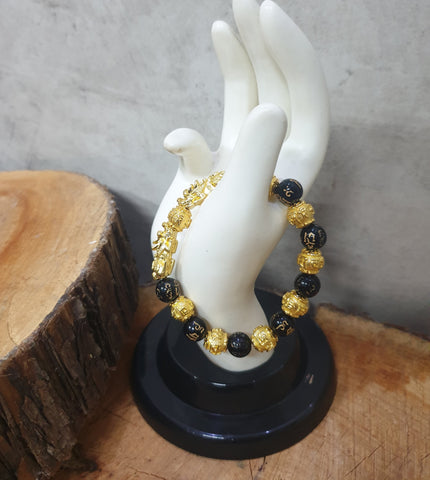Pi Xiu Black Obsidian Bracelet For Wealth - Gold