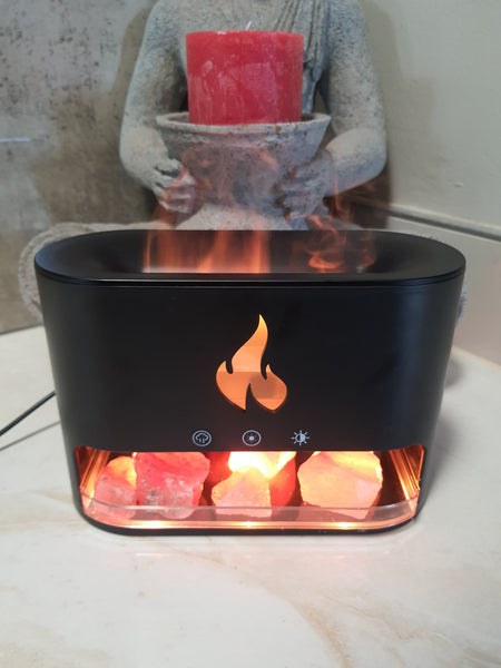 Flame Aroma Diffuser with Himalayan Salt - Black