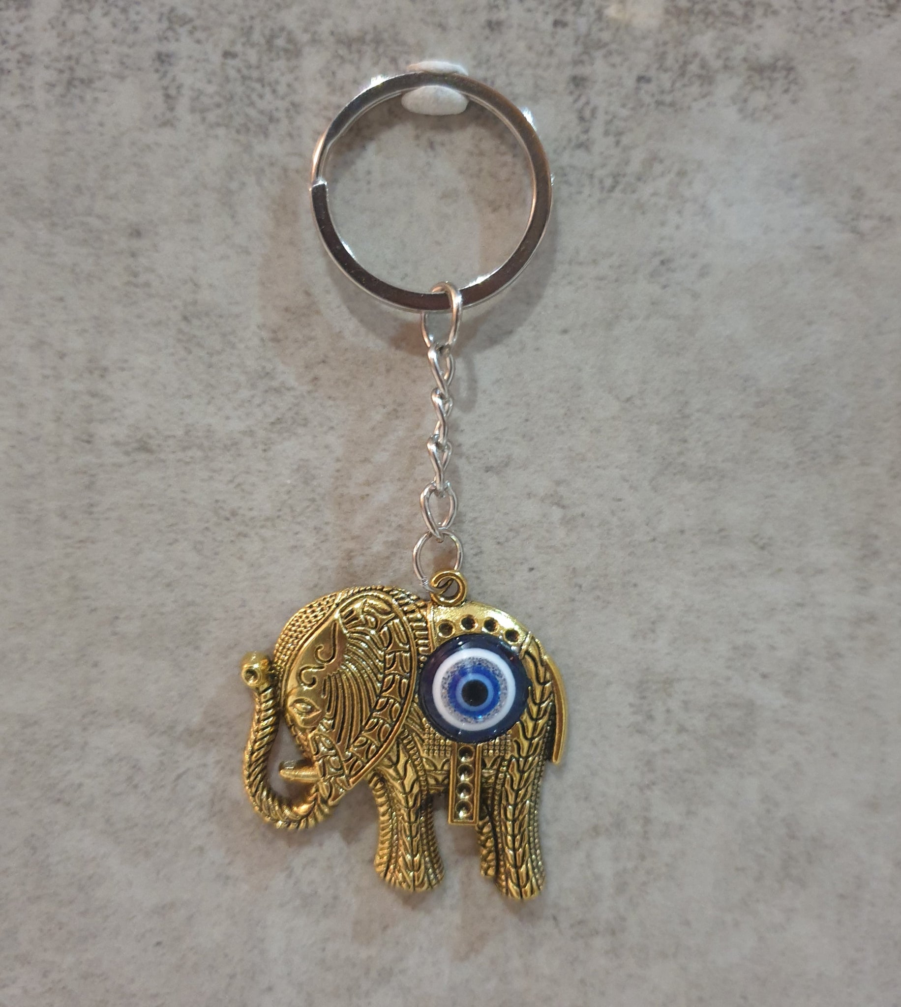Gold Elephant Evil Eye Keyring