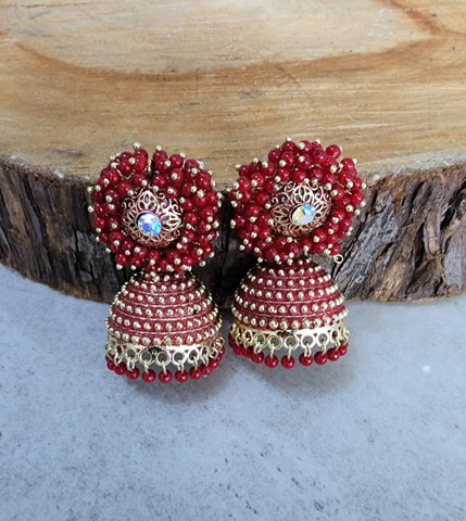 Red and Gold Jhumka (Earring) - Design 1