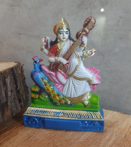 Saraswati Mata Cast Marble Murti