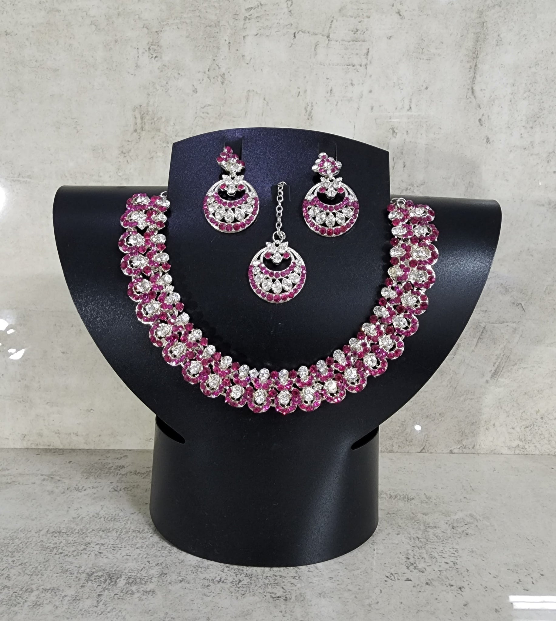 Silver and Pink Necklace Set