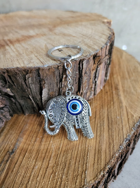 Silver Elephant Evil Eye Keyring