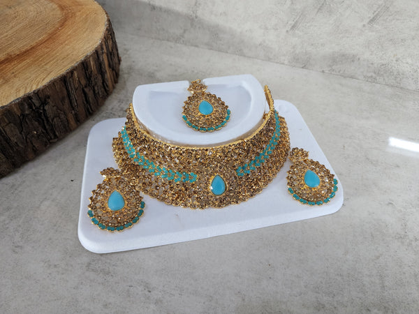 Turquoise and Gold Choker Jewellery Set